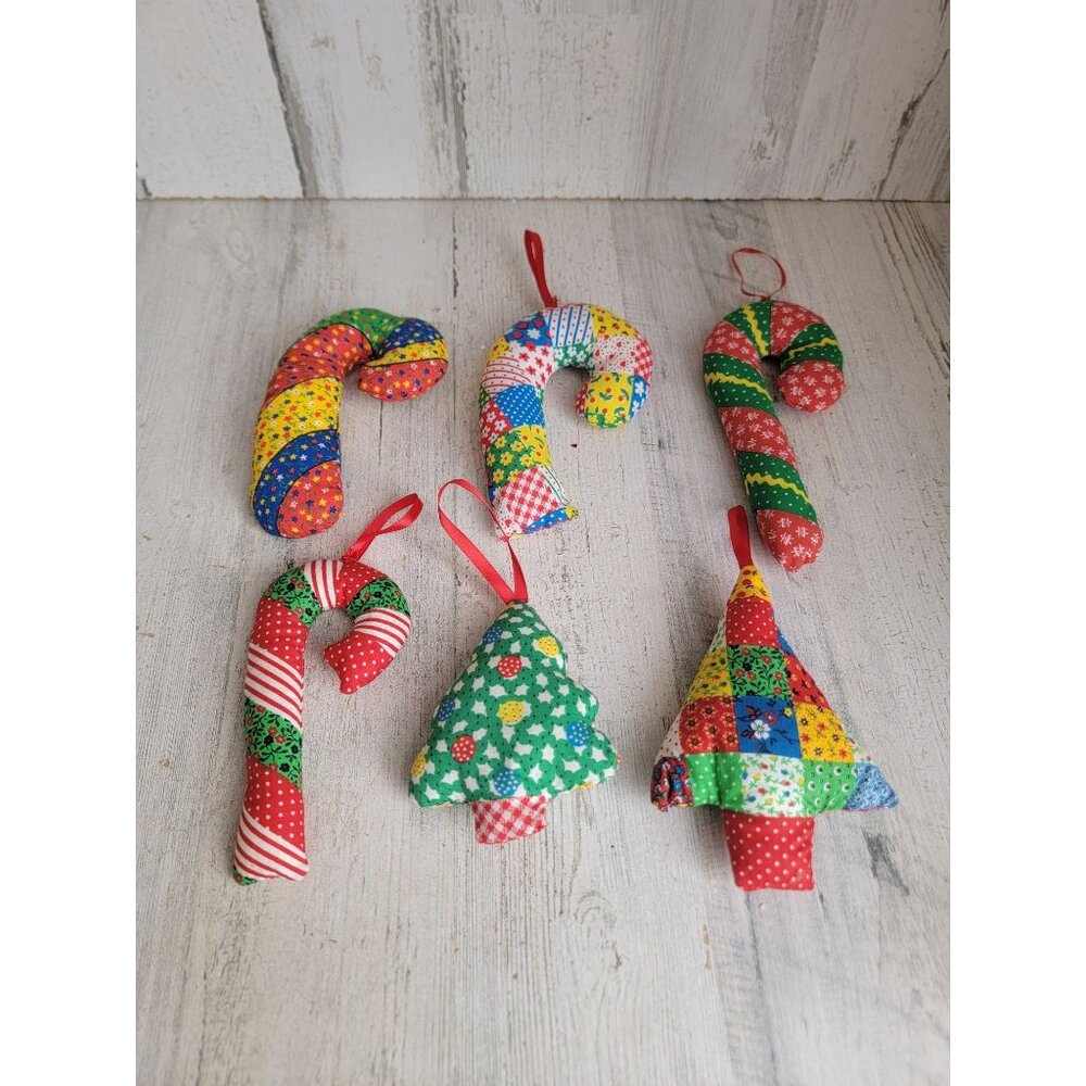 Candy‎ cane plush Patchwork ornament Xmas set